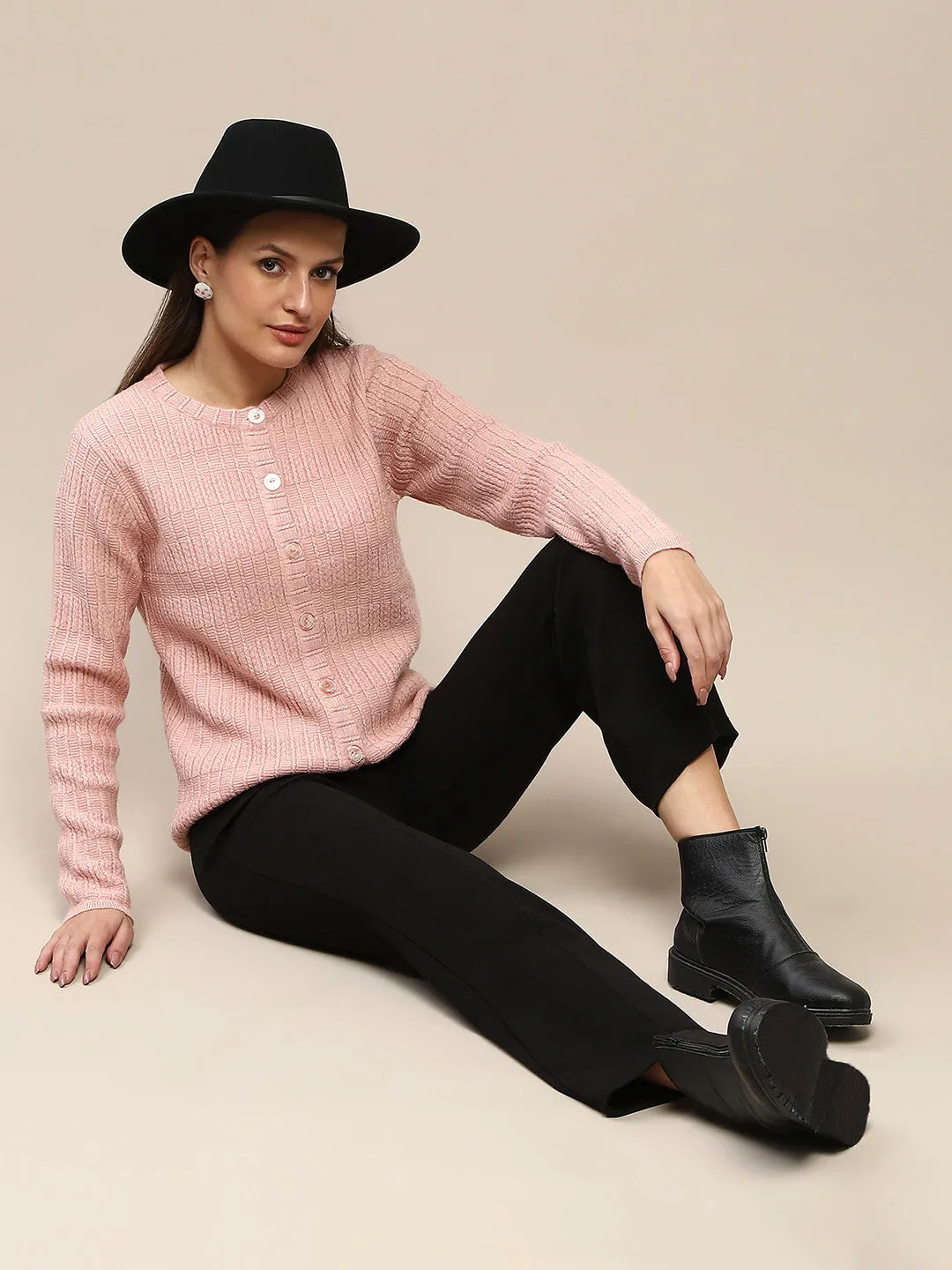 Madame Cable Knit Buttoned Peach Cardigan